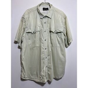 Orvis Mens Short Sleeve Fishing Shirt Green Gingham Plaid Ventilated Mesh Back